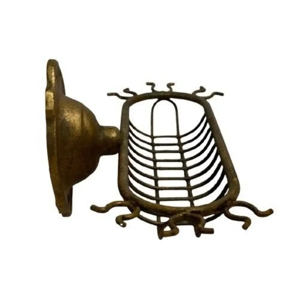 Vintage Old Retro Bathroom Soap Dish Holder Brass Wall Mounted w/ Sponge Hooks